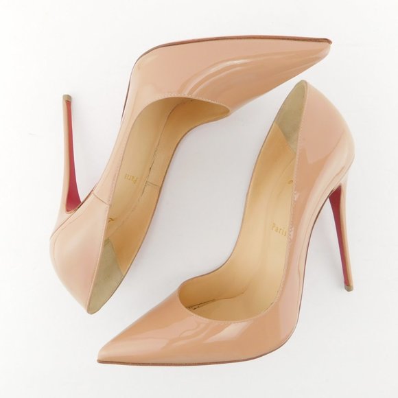 CHRISTIAN LOUBOUTIN Blush Nude Beige Patent Leather Heel Pump 40 - Picture 5 of 8